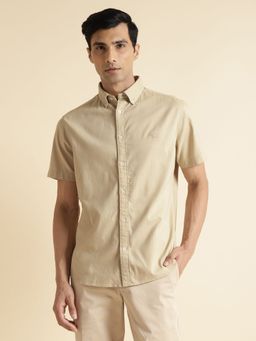 Andamen - Khaki Contrast Neckband Slim Fit Shirt