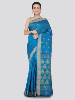 PinkLoom - Women's Cotton Silk Saree With Unstitched Blouse Piece,Turquoise