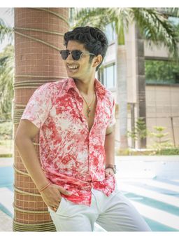 JAVINISHKA - Reddish Red and White Tie Dye Slim Fit Premium Rayon Unisex Shirt