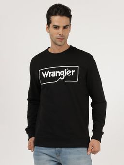 Wrangler - Men Printed Black Sweatshirt (Regular)