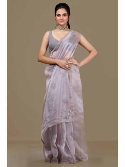 Aparnaa - Lavender Paper Silk Handwork Border Saree and Unstitched Blouse