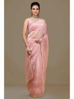 Aparnaa - Pink Paper Silk Handwork Border Saree and Unstitched Blouse