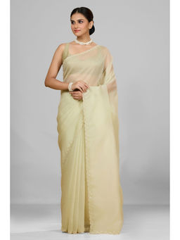 Aparnaa - Elegant Foil Crush Handwork Soft Green Saree and Unstitched Blouse