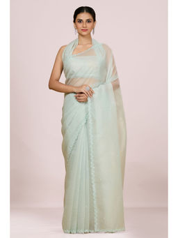 Aparnaa - Pastel Blue Foil Crush Handwork Saree and Unstitched Blouse