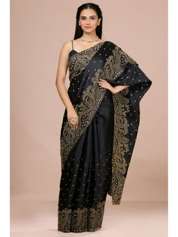 Aparnaa - Elegant Black Tussar Silk Golden Embroidered Saree and Unstitched Blouse