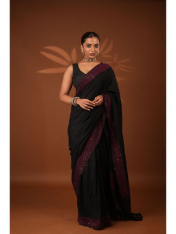 Eternity by Sakshi - Black Shakti Embroidered Saree and Unstitched Blouse