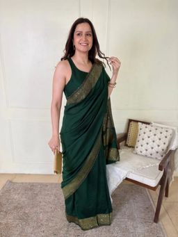 Eternity by Sakshi - Green Shakti Embroidered Saree and Unstitched Blouse