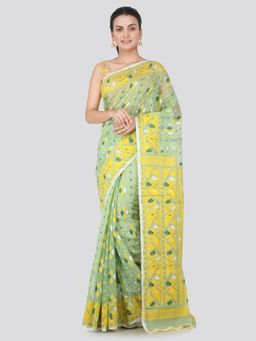 PinkLoom - Women's Soft Cotton Jamdani Saree Without Blouse Piece,Green