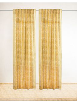 Fabindia - Yellow Dayita Cotton Linen Semi Sheer Hand Block Printed Curtain-Window