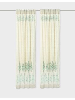Fabindia - Blue Kathit Cotton Blend Semi Sheer Printed Curtain-Long Door