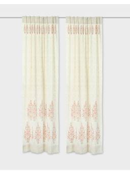 Fabindia - Pink Kathit Cotton Blend Semi Sheer Printed Curtain-Long Door