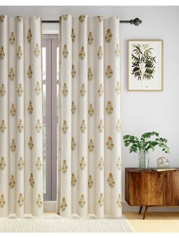 Fabindia - Yellow Purva Cotton Semi Sheer Printed Curtain-Window
