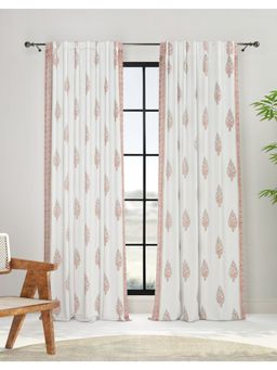 Fabindia - Red Vardania Cotton Semi Sheer Printed Curtain-Long Door
