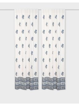 Fabindia - Blue Sahaj Cotton Semi Sheer Printed Curtain-Long Door