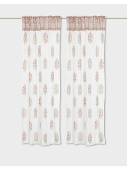 Fabindia - Red Dawaik Cotton Semi Sheer Hand Block Printed Curtain-Window