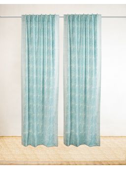 Fabindia - Teal Dayita Cotton Linen Semi Sheer Hand Block Printed Curtain-Window