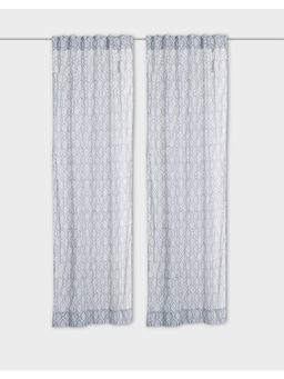 Fabindia - Grey Mahika Cotton Semi Sheer Printed Curtain-Door
