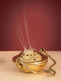 DecorTwist - Brass Dhoop Dani & Incense Burner with Handle