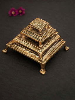 DecorTwist - Brass Superfine Square Traditional Pooja Chowki-Stool-Stand - Set of 4