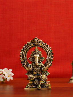 DecorTwist - Pure Brass Handcrafted Sitting Ganesha Idol-Statue