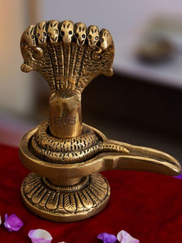 DecorTwist - Shambhu - Brass Shivling-Shivlingam With Sheshnag Idol