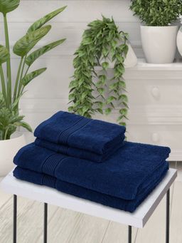 KOPA - 4Pc Quick Dry 100% Cotton Soft Terry Towel -2Pc Bath, 2Pc Hand D'Ross Solid-Navy Blue