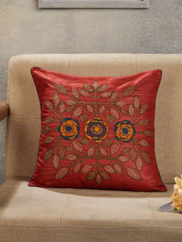 Fabindia - Red Surekha Kantha Silk Cushion Cover