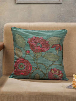 Fabindia - Teal Surekha Kantha Silk Cushion Cover