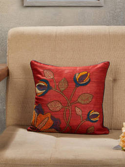 Fabindia - Red Surekha Kantha Silk Cushion Cover