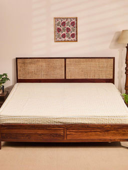 Fabindia - Off White Nira Applique Embroidered Cotton Blend Bed Cover (Double)