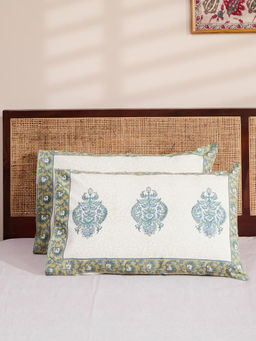 Fabindia - Teal Eesha Hand Block Cotton Printed Pillow Covers (Pack Of 2)
