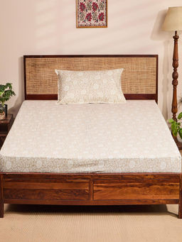 Fabindia - Beige Amiran Cotton Printed Bedsheet with 1 Pillow Cover (Single)