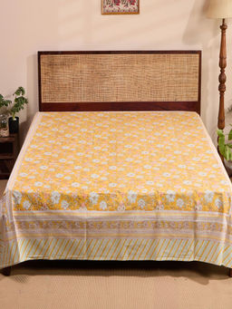 Fabindia - Yellow Hamza Cotton Printed Bed Cover (Single)
