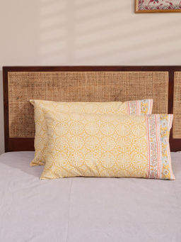Fabindia - Yellow Hamza Cotton Printed Pillow Covers (Pack Of 2)