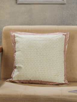 Fabindia - Beige Gulab Hand Block Cotton Printed Cushion Cover