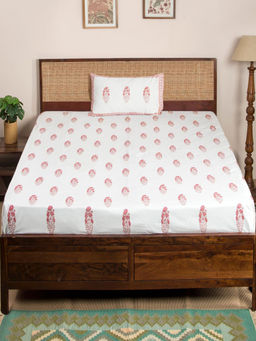 Fabindia - Pink Hand Block Cotton Printed Bedsheet with 1 Pillow Cover (Single)