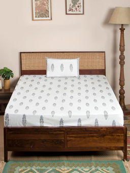 Fabindia - Blue Hand Block Cotton Printed Bedsheet with 1 Pillow Cover (Single)