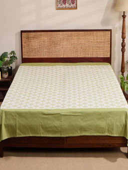 Fabindia - Green Jarul Cutwork Cotton Bed Cover