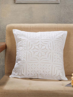 Fabindia - White Sangam Applique Embroidered Cotton Cushion Cover