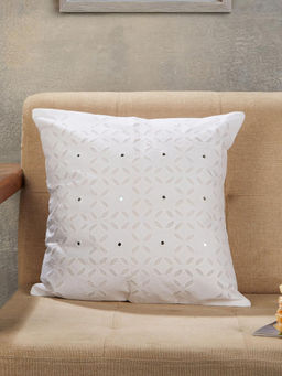 Fabindia - White Sangam Applique Embroidered Cotton Cushion Cover