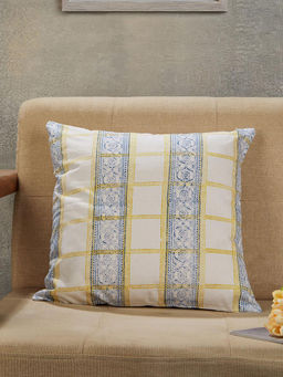 Fabindia - Blue Cabana Cotton Printed Cushion Cover (16X16 Inches)