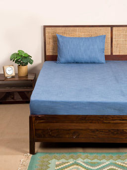 Fabindia - Blue Woven Cotton Bedsheet with 1 Pillow Cover (Single)