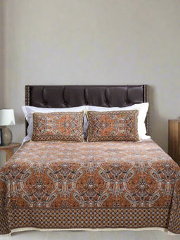 Shahenaz - Paisely Cot Brown Cotton Bedsheet with 2 Pillow Covers (Queen)
