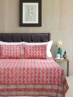 Shahenaz - Sunderban Kamal Pink Bedsheet with 2 Pillow Covers (King)