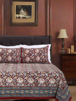 Shahenaz - Mehulika Maroon Cotton Bedsheet with 2 Pillow Covers (Queen)