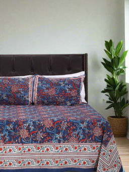 Shahenaz - Blue Lagoon Cotton Bedsheet with 2 Pillow Covers (Queen)