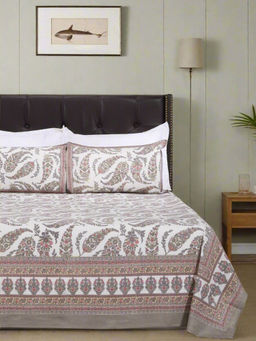 Shahenaz - Aadrika Paisley Grey Cotton Bedsheet with 2 Pillow Covers (Queen)