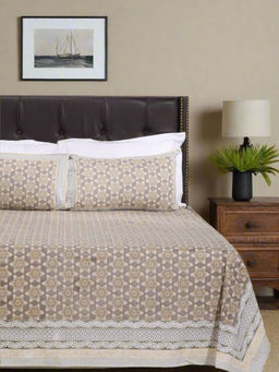 Shahenaz - Star Anjali Beige Cotton Bedsheet with 2 Pillow Covers (Queen)