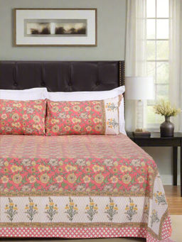 Shahenaz - Maira Flower Jaal Pink Cotton Bedsheet with 2 Pillow Covers (Queen)
