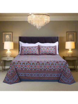 Shahenaz - Mahi Ikat Blue Cotton Bedsheet with 2 Pillow Covers (King)